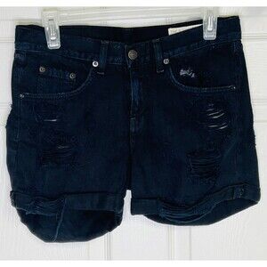 Rag &  Bone Boyfriend Distressed Cuffed Shorts Black Rebel Size 24